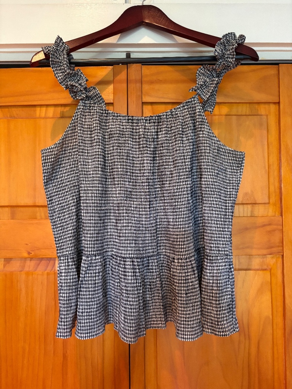 Madewell Gingham Ruffle-Strap Cami Top Black and White Size 6 100% Cotton India